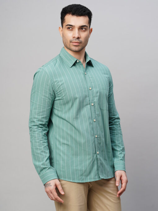 Men's Blue Cotton Regular Fit Striped Shirt - Image 4