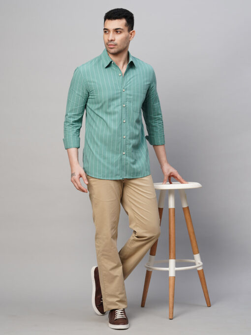 Men's Blue Cotton Regular Fit Striped Shirt