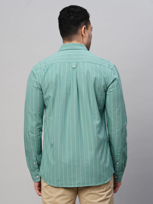 Men's Blue Cotton Regular Fit Striped Shirt - Image 5