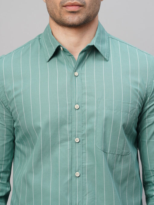 Men's Blue Cotton Regular Fit Striped Shirt - Image 6