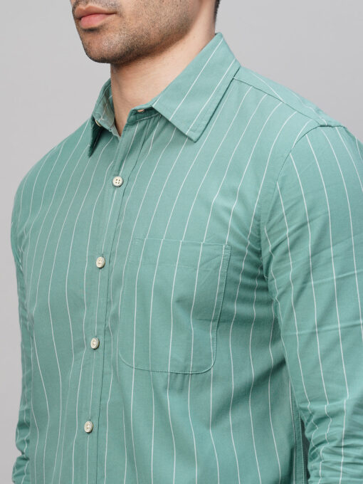 Men's Blue Cotton Regular Fit Striped Shirt - Image 7