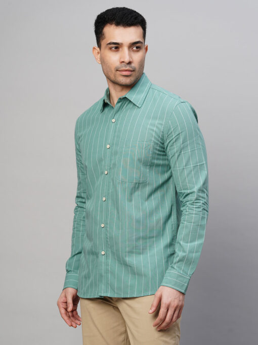 Men's Blue Cotton Regular Fit Striped Shirt - Image 3