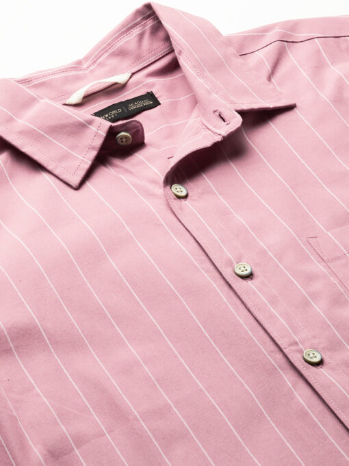 Men's Pink Cotton Regular Fit Striped Shirt - Image 7