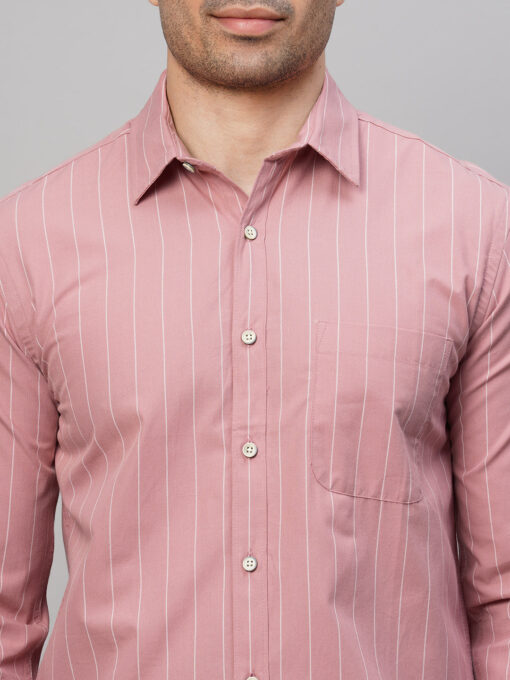 Men's Pink Cotton Regular Fit Striped Shirt - Image 6