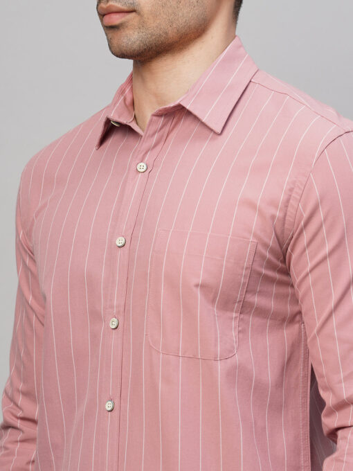 Men's Pink Cotton Regular Fit Striped Shirt - Image 8