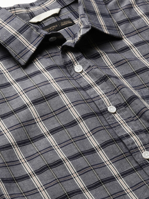 Men's Grey Cotton Regular Fit Checked Shirt - Image 8