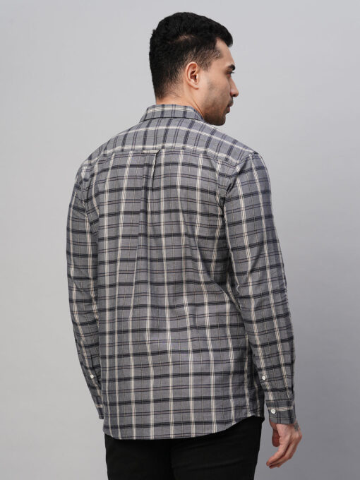 Men's Grey Cotton Regular Fit Checked Shirt - Image 5