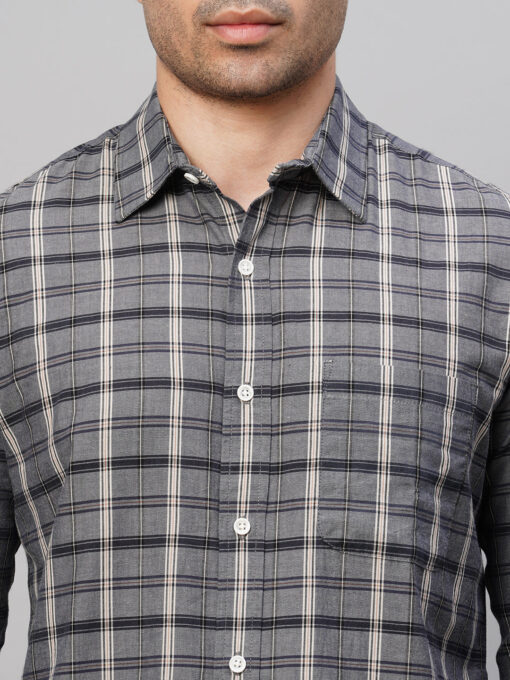 Men's Grey Cotton Regular Fit Checked Shirt - Image 6