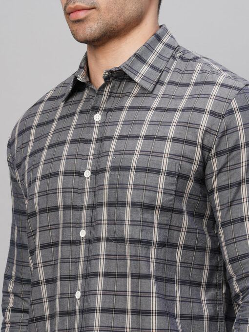 Men's Grey Cotton Regular Fit Checked Shirt - Image 7