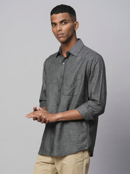 Men's Black Cotton Regular Fit Checked Shirt - Image 3