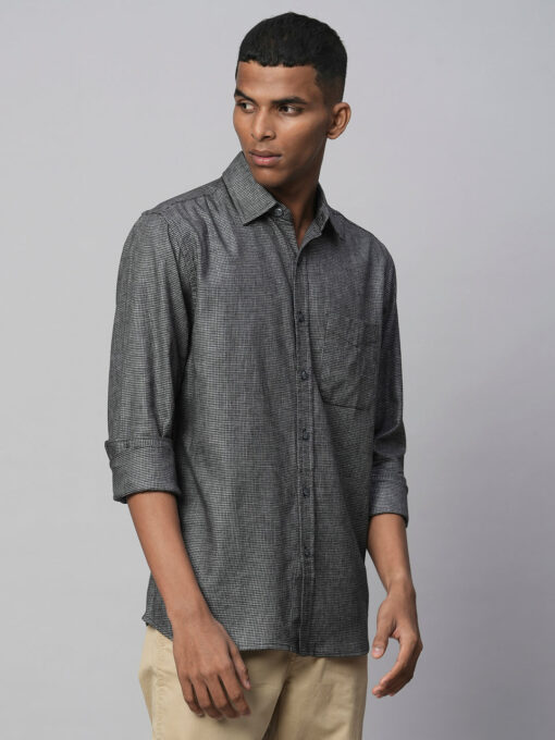 Men's Black Cotton Regular Fit Checked Shirt - Image 4