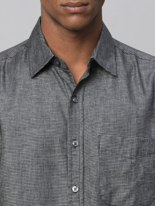 Men's Black Cotton Regular Fit Checked Shirt - Image 6