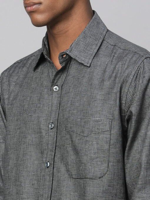 Men's Black Cotton Regular Fit Checked Shirt - Image 7