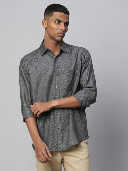 Men's Black Cotton Regular Fit Checked Shirt - Image 2