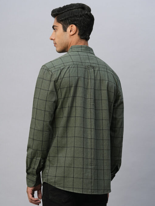 Men's Green Cotton Regular Fit Checked Shirt - Image 5