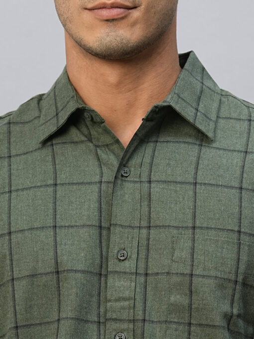 Men's Green Cotton Regular Fit Checked Shirt - Image 6