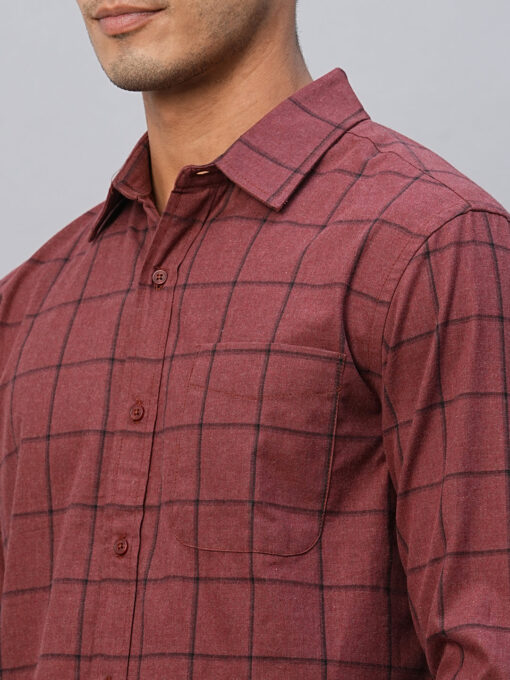 Men's Maroon Cotton Regular Fit Checked Shirt - Image 7