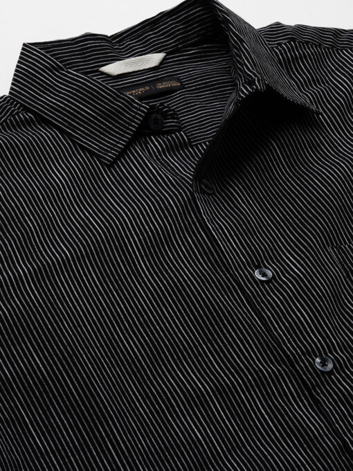 Men's Navy/White Cotton Slim Fit Striped Shirt - Image 8