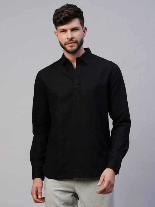 Men's Black 100% Linen Kurta Shirt - Image 2