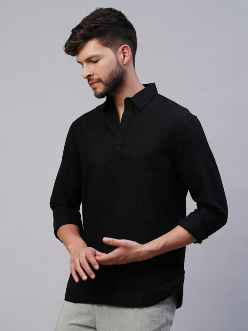 Men's Black 100% Linen Kurta Shirt - Image 3