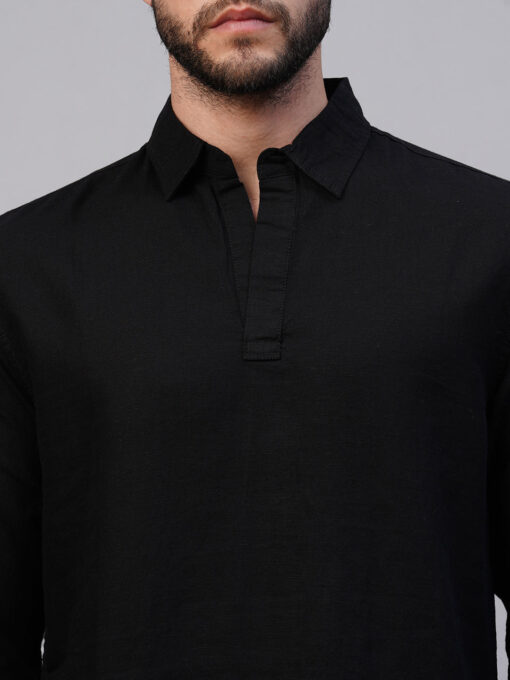 Men's Black 100% Linen Kurta Shirt - Image 6