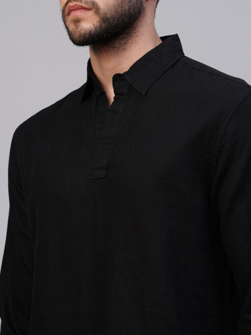 Men's Black 100% Linen Kurta Shirt - Image 7