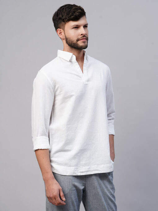 Men's White 100% Linen Kurta - Image 4