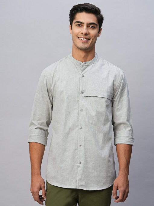 Men's Grey Cotton Regular Fit Shirt - Image 3