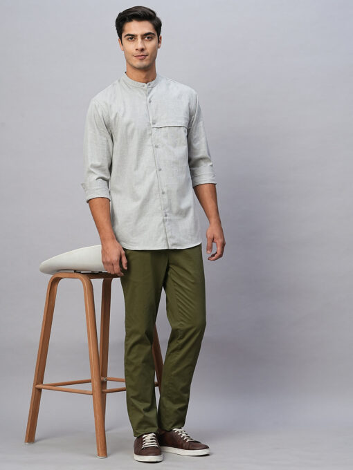 Men's Grey Cotton Regular Fit Shirt - Image 2