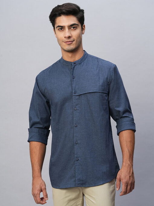 Men's Navy Cotton Regular Fit Shirt - Image 2