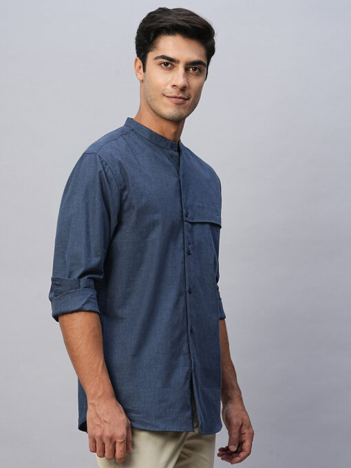 Men's Navy Cotton Regular Fit Shirt - Image 4