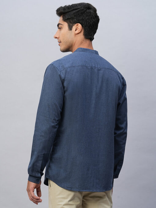 Men's Navy Cotton Regular Fit Shirt - Image 5