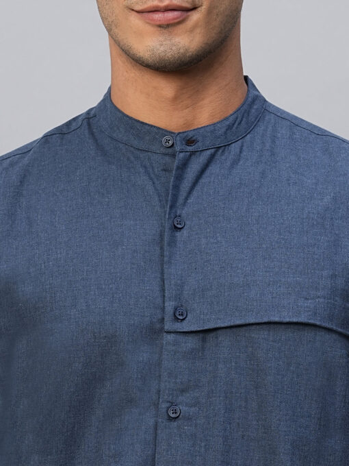 Men's Navy Cotton Regular Fit Shirt - Image 6