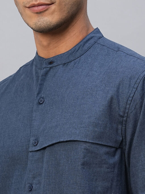 Men's Navy Cotton Regular Fit Shirt - Image 7