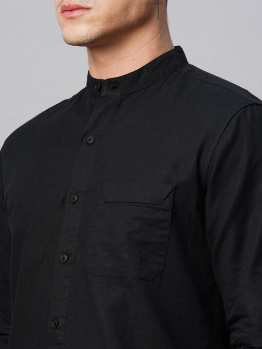 Men's Black Cotton Linen Regular Fit Shirt - Image 8