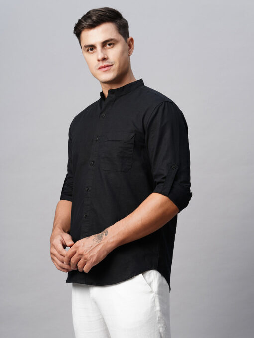 Men's Black Cotton Linen Regular Fit Shirt - Image 4