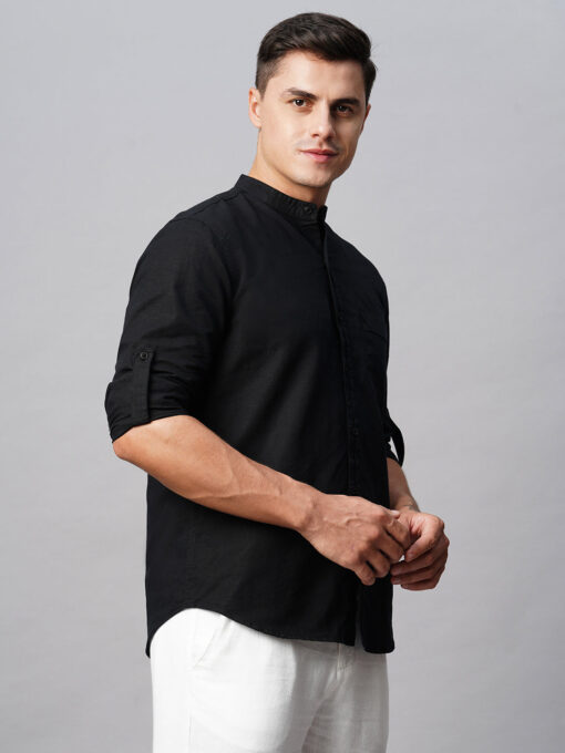 Men's Black Cotton Linen Regular Fit Shirt - Image 5