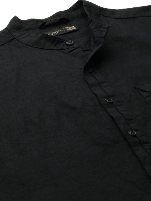 Men's Black Cotton Linen Regular Fit Shirt - Image 9