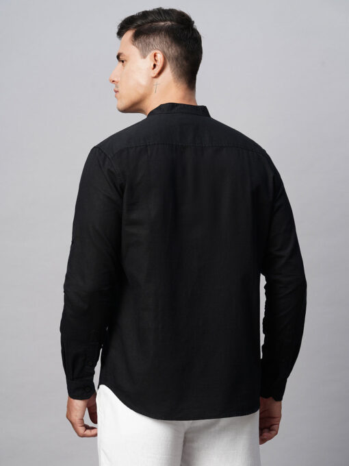 Men's Black Cotton Linen Regular Fit Shirt - Image 6