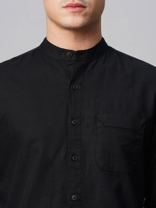 Men's Black Cotton Linen Regular Fit Shirt - Image 7