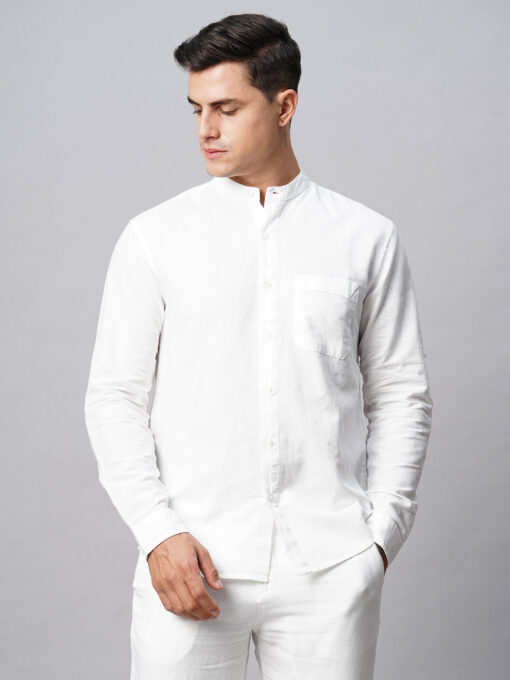 Men's White Cotton Linen Regular Fit Shirt - Image 2