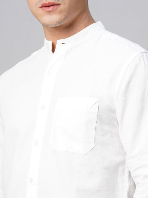 Men's White Cotton Linen Regular Fit Shirt - Image 8