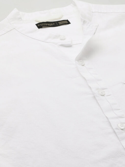 Men's White Cotton Linen Regular Fit Shirt - Image 9