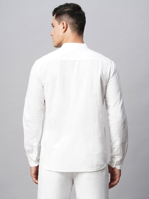 Men's White Cotton Linen Regular Fit Shirt - Image 6