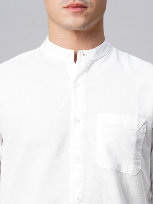 Men's White Cotton Linen Regular Fit Shirt - Image 7