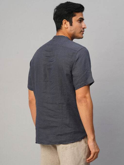 Men's Navy 100% Linen Slim Fit Shirt - Image 5