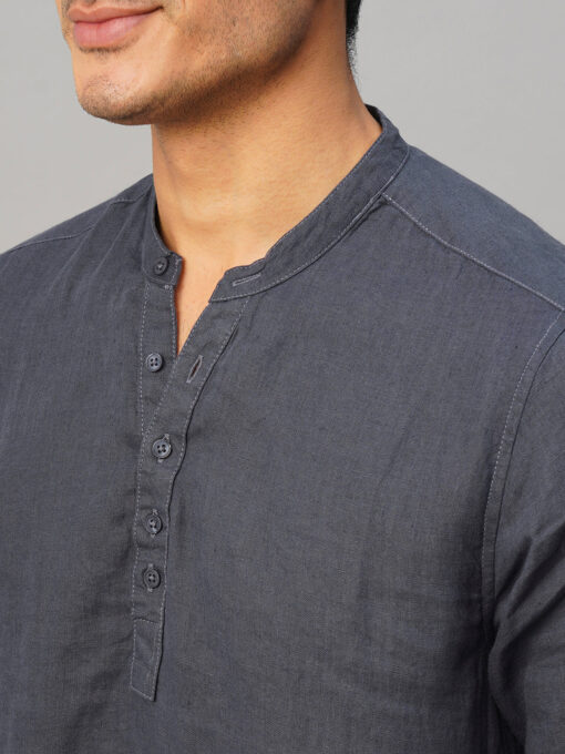 Men's Navy 100% Linen Slim Fit Shirt - Image 7