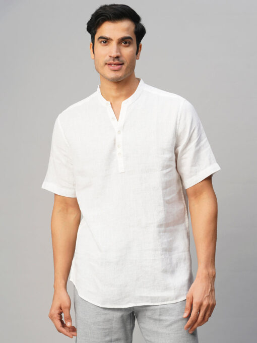 Men's White 100% Linen Slim Fit Shirt - Image 2