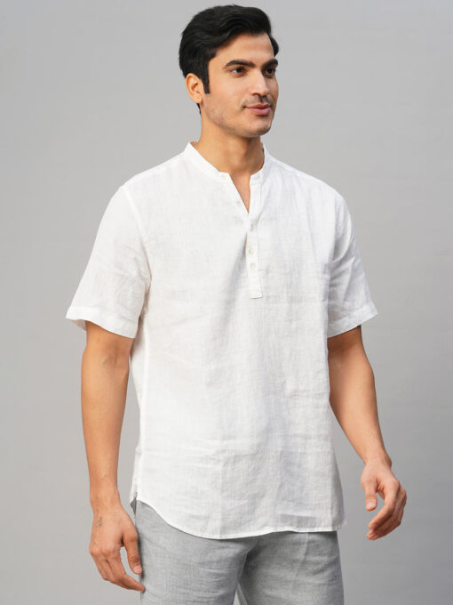 Men's White 100% Linen Slim Fit Shirt - Image 4