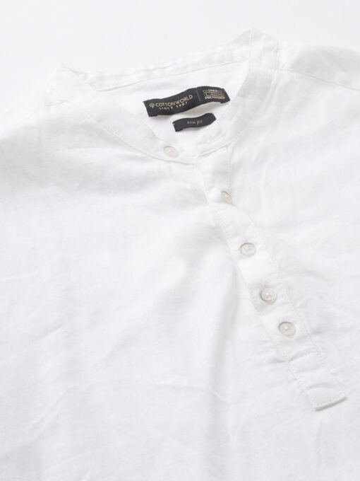 Men's White 100% Linen Slim Fit Shirt - Image 8